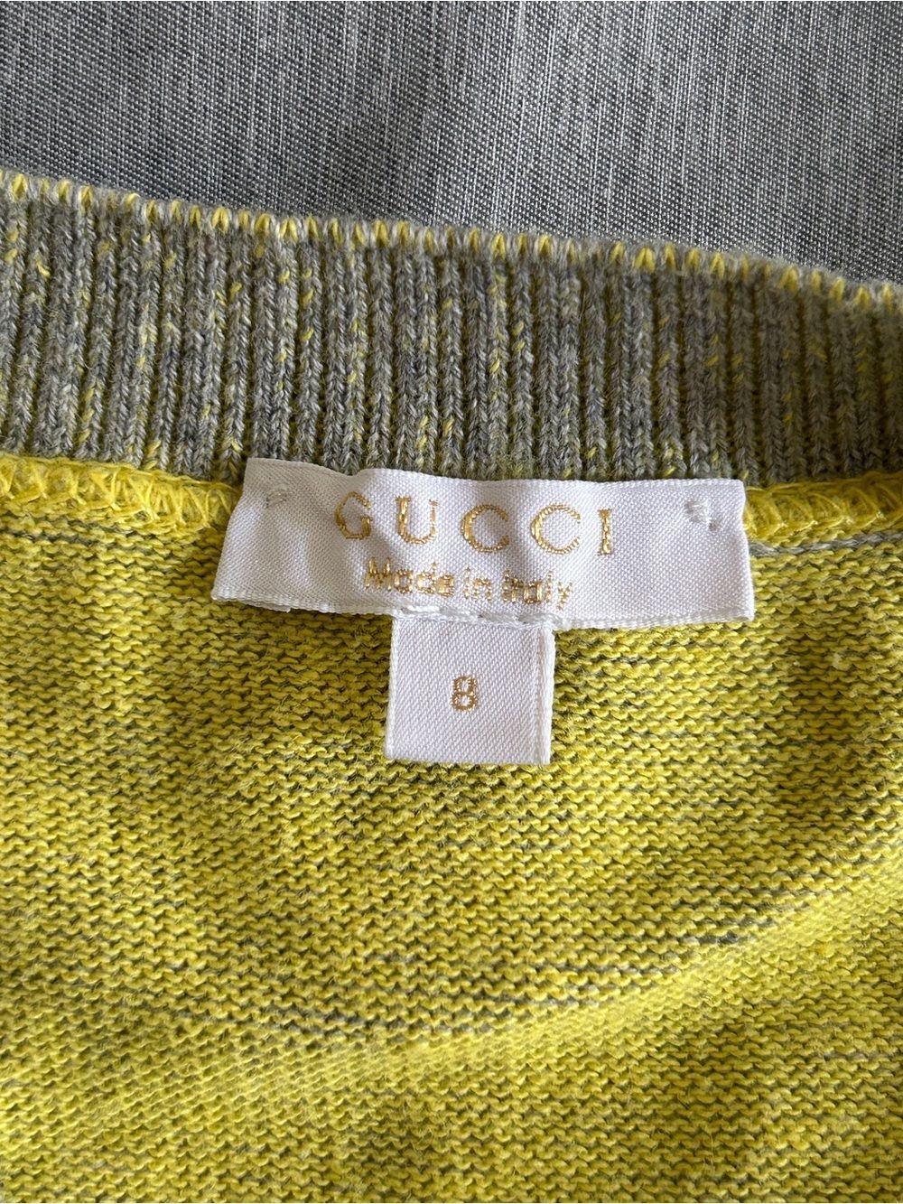 Gucci Kids Gray Yellow Contrast Trim Interlocking G Knit Cardigan Size 8 - Picture 3 of 8